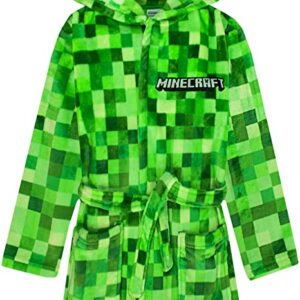 Minecraft Creeper Dressing Gown For Boys & Girls | Kids Green Soft Pixelated Bathrobe With Creeper Face Hood | Teens & Children’s Nightwear Robe | Gamer Gifts | 7-8 years