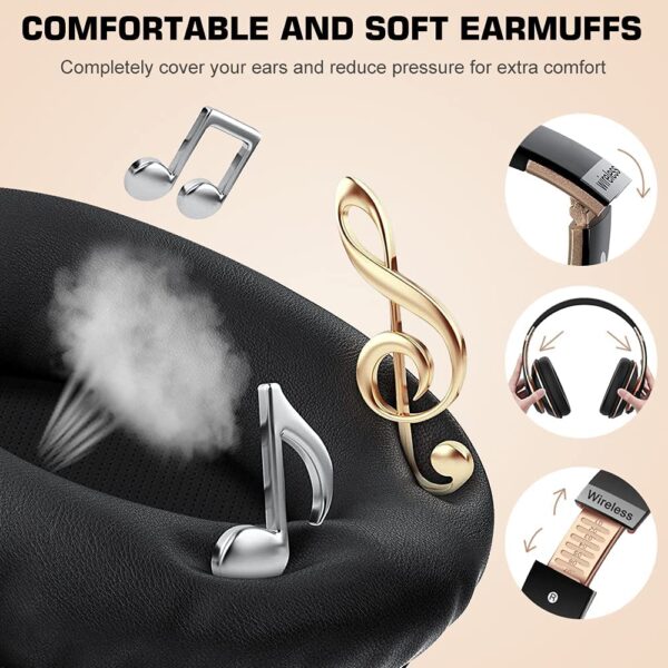 6S Wireless Headphones Over Ear, [52 Hrs Playtime] Hi-Fi Stereo Foldable Wireless Stereo Headsets Earbuds with Built-in Mic,Volume Control, FM (Black & Gold) - Image 2