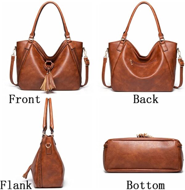 Womens Handbags Soft Leather Large Capacity Retro Vintage Top-Handle Casual Tote Shoulder Cross-Body Bags Brown - Image 3