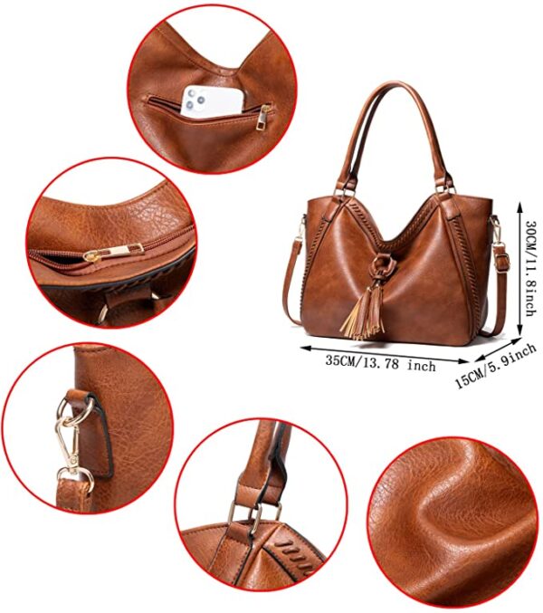 Womens Handbags Soft Leather Large Capacity Retro Vintage Top-Handle Casual Tote Shoulder Cross-Body Bags Brown - Image 4