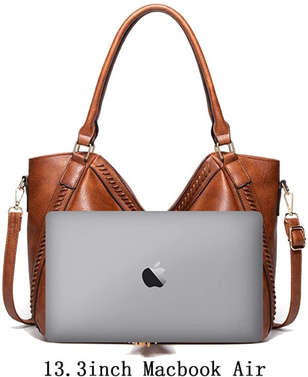 Womens Handbags Soft Leather Large Capacity Retro Vintage Top-Handle Casual Tote Shoulder Cross-Body Bags Brown - Image 5