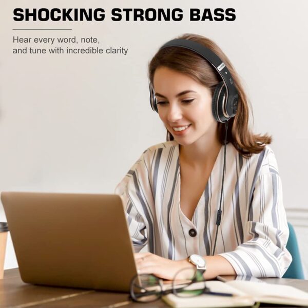 6S Wireless Headphones Over Ear, [52 Hrs Playtime] Hi-Fi Stereo Foldable Wireless Stereo Headsets Earbuds with Built-in Mic,Volume Control, FM (Black & Gold) - Image 6
