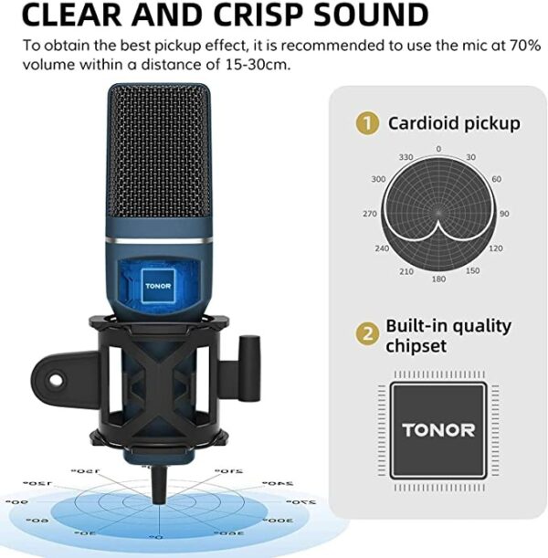 TONOR PC Microphone USB Computer Cardioid Condenser with Tripod Stand & Pop Filter - Image 2