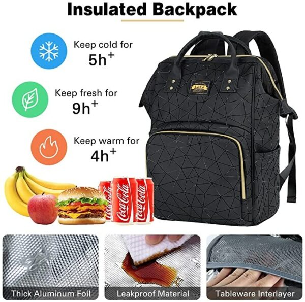 Lekesky Laptop Lunch Backpack, Laptop Rucksack Bag for Women Men,15.6" Laptop Backpack PU Leather Backpack with an Insulated Compartment, a PVC Lunch Bag and an Ice Bag,Black