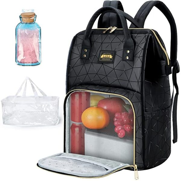 Lekesky Laptop Lunch Backpack, Laptop Rucksack Bag for Women Men,15.6" Laptop Backpack PU Leather Backpack with an Insulated Compartment, a PVC Lunch Bag and an Ice Bag,Black - Image 2