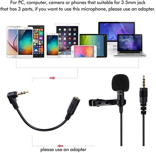 Lavalier Microphone, Gyvazla Professional Grade Omnidirectional Lapel Mic with Easy Clip on System, Perfect for Recording Interview / Video Conference / Podcast / Voice Dictation / Phone - Image 3