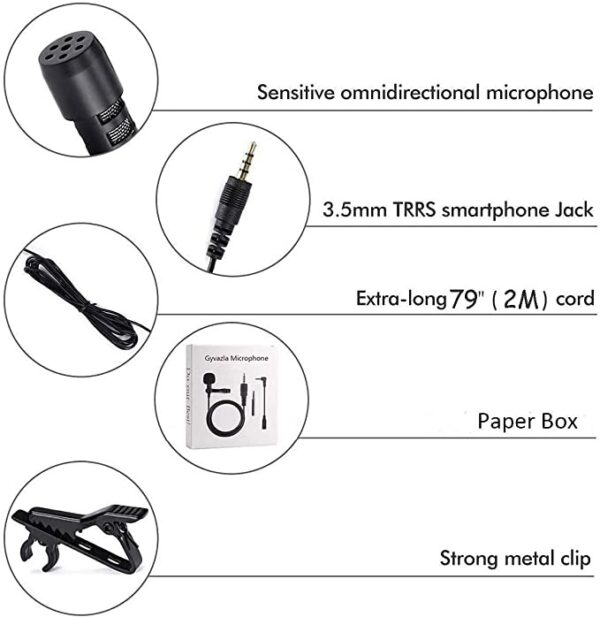 Lavalier Microphone, Gyvazla Professional Grade Omnidirectional Lapel Mic with Easy Clip on System, Perfect for Recording Interview / Video Conference / Podcast / Voice Dictation / Phone - Image 2